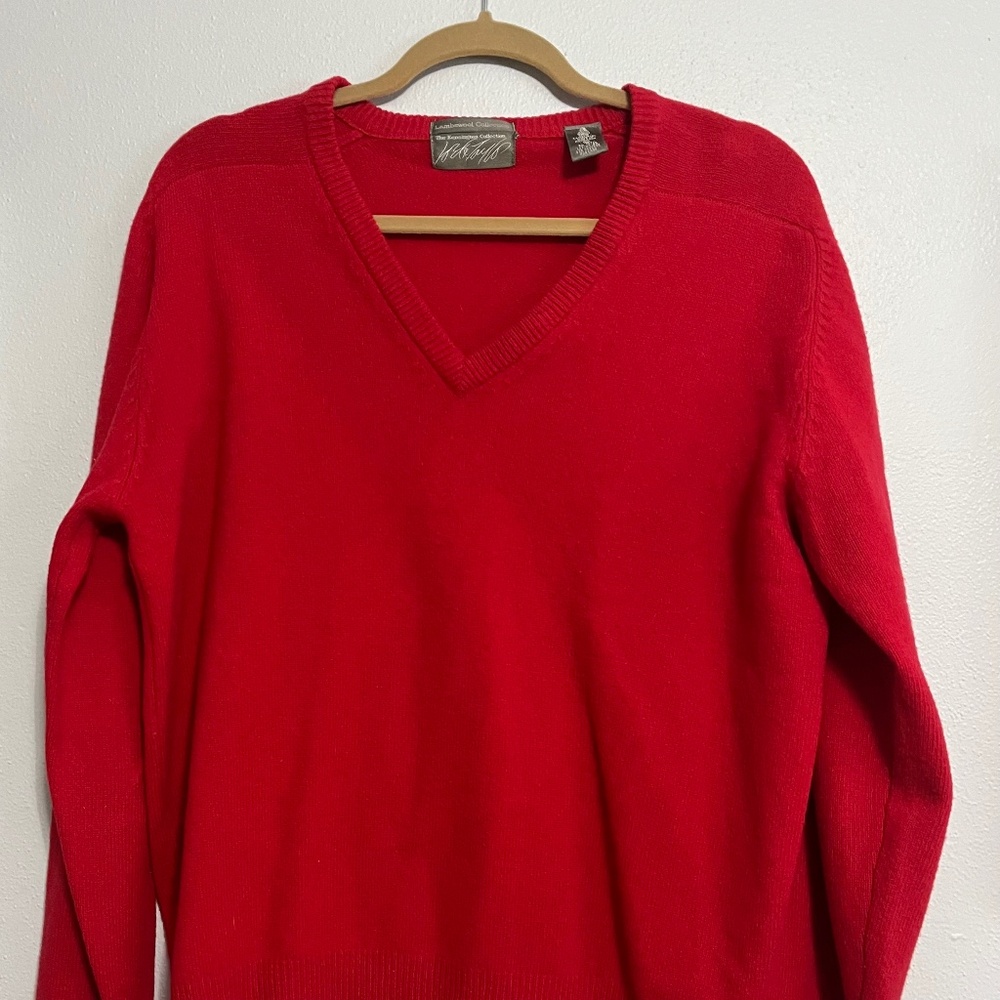 Lord & Taylor Kensington Red 100% Lambswool V-Neck Sweater XL